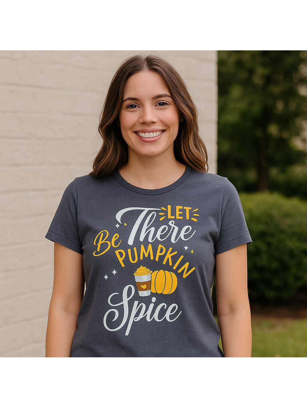 Adiva Women's Shirt "Let There Be Pumpkin Spice" Gray Graphic Thanksgiving Sz Sm